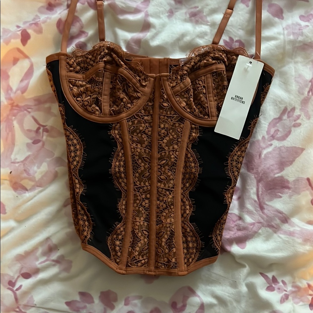 Urban Outfitters Brown Embellished Bustier Bodysuit
